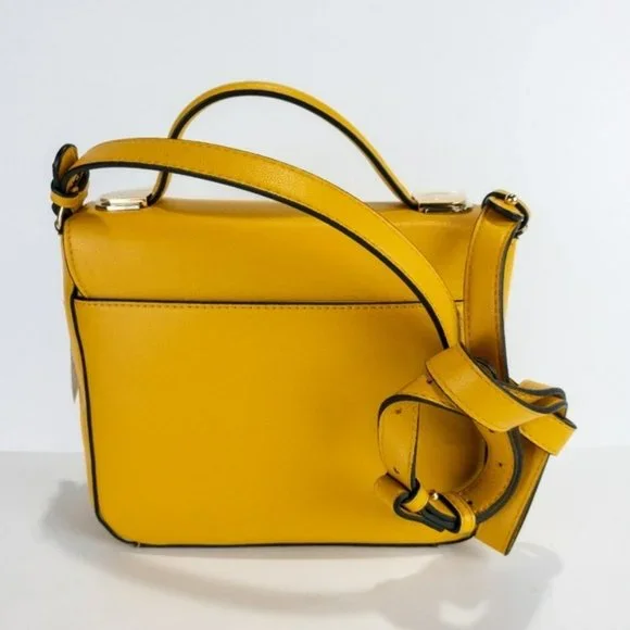 Alfani Mixed Media Metal Top Handle Satchel -Curry/Gold - Picture 3 of 4